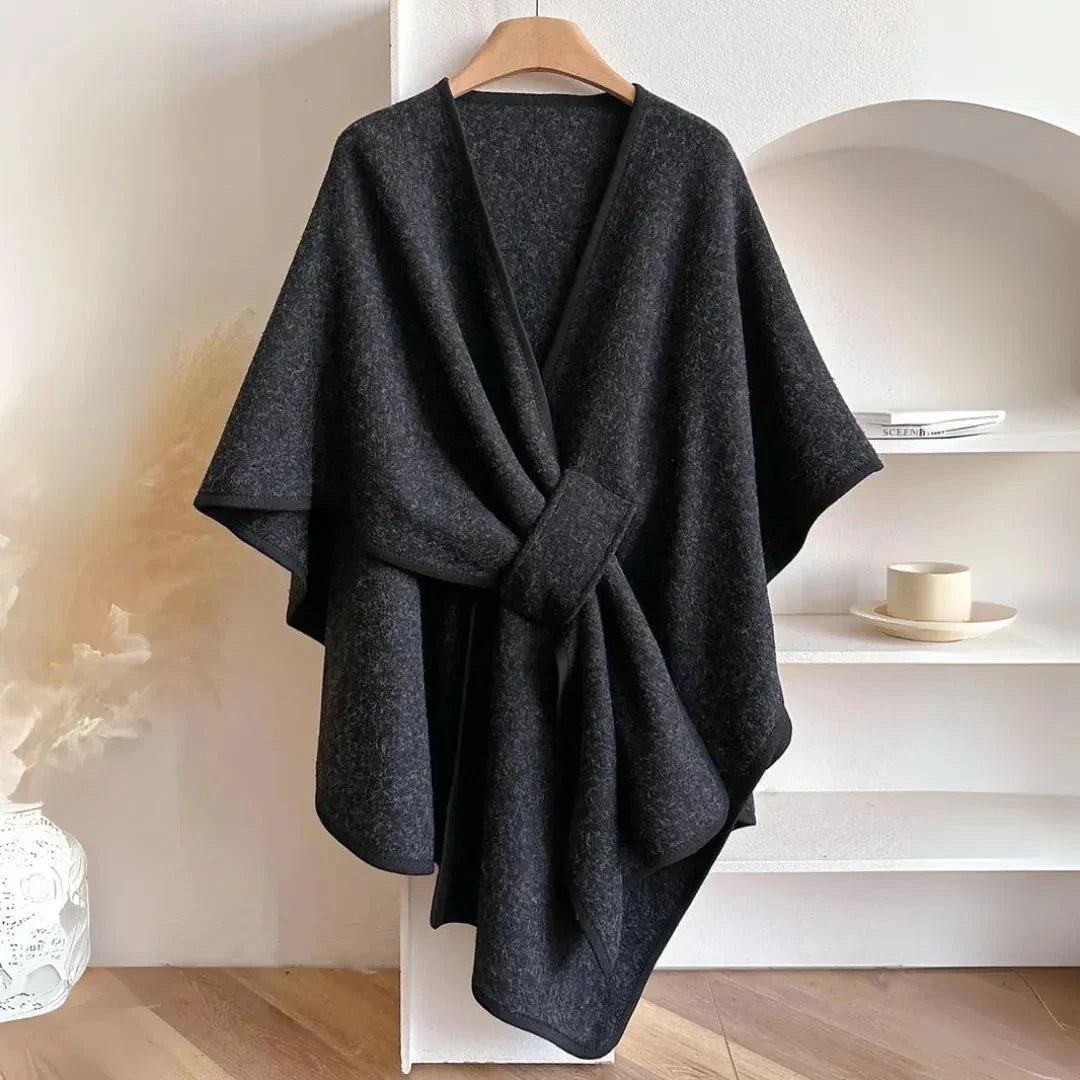 Waylynn Knit Cape With Pockets Soft Fleece Belted Women