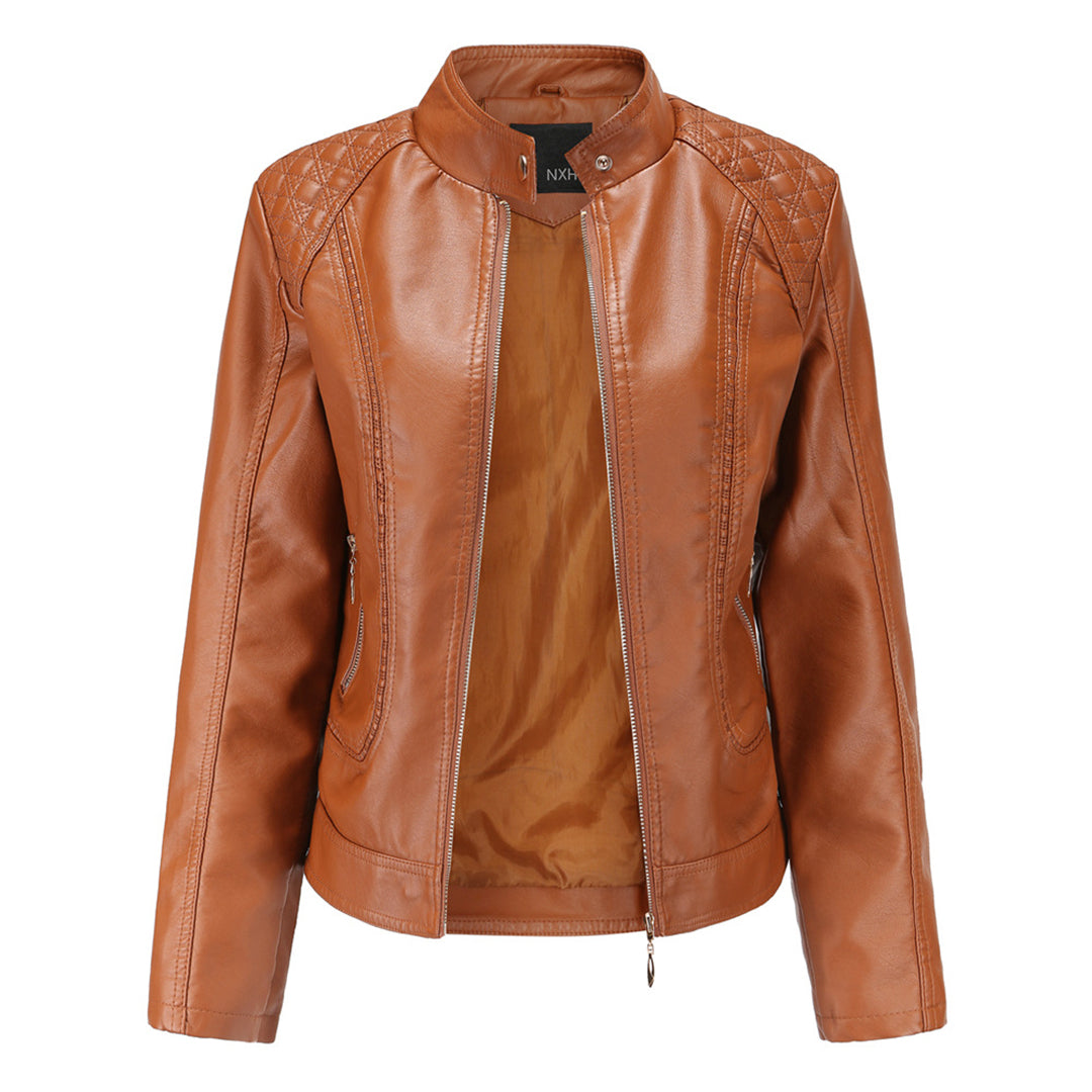 Street Wave High Collar Leather Jacket For Women Autumn Edition Durable Chic Comfort
