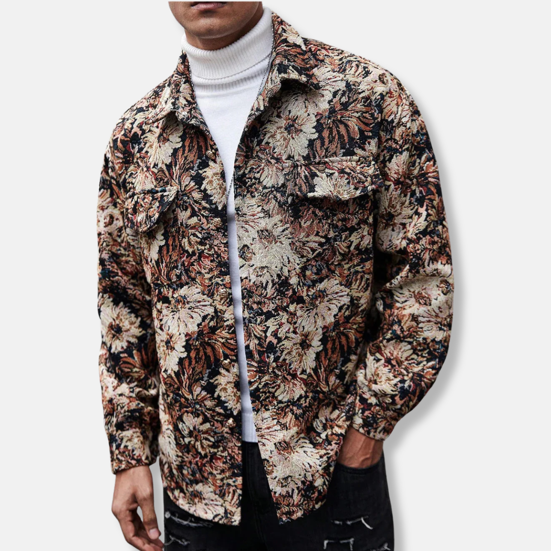 Street Wave Mens Floral Jacquard Jacket With Relaxed Fit
