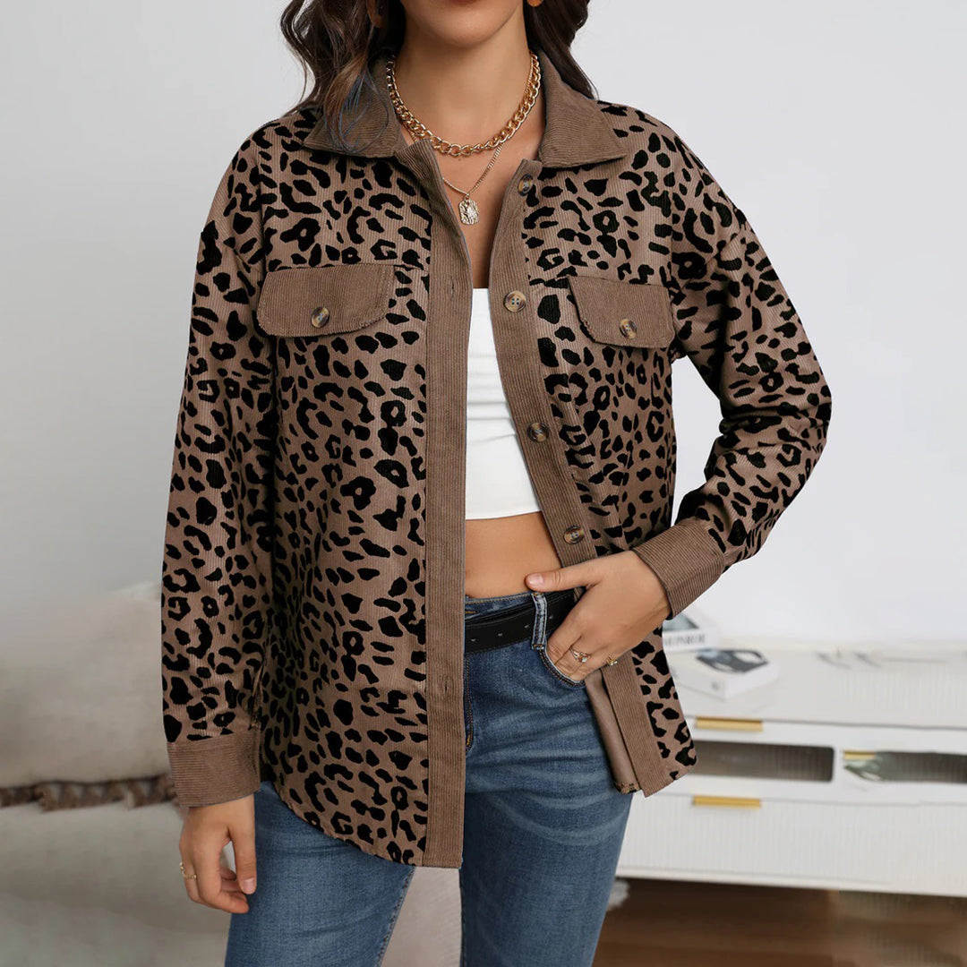 Street-wave Leopard Print Denim Jacket For Women With Cozy Warmth And Durable Style