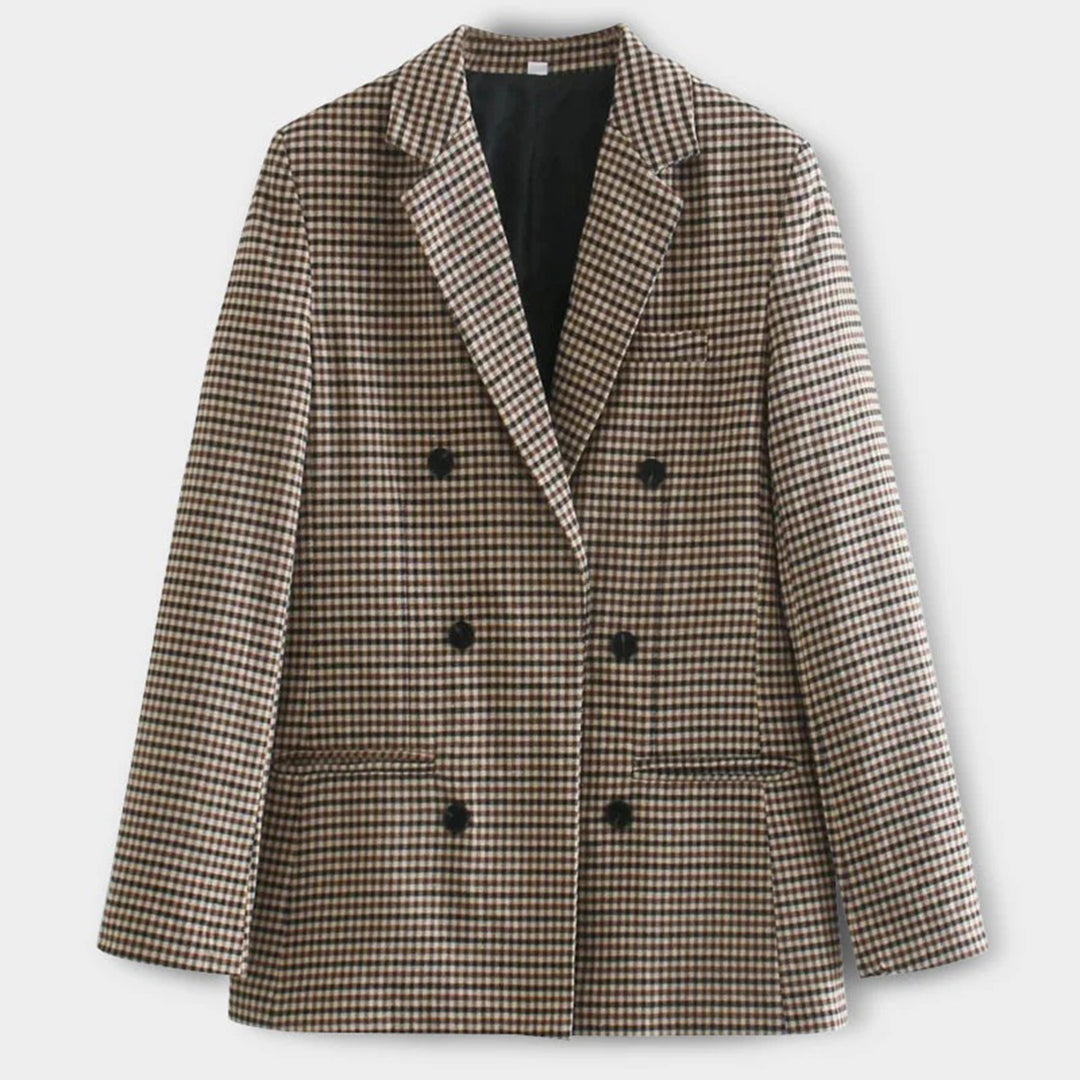 Street-wave Double Breasted Blazer Gingham Check Pattern For Fashion Forward Trendsetters Versatile