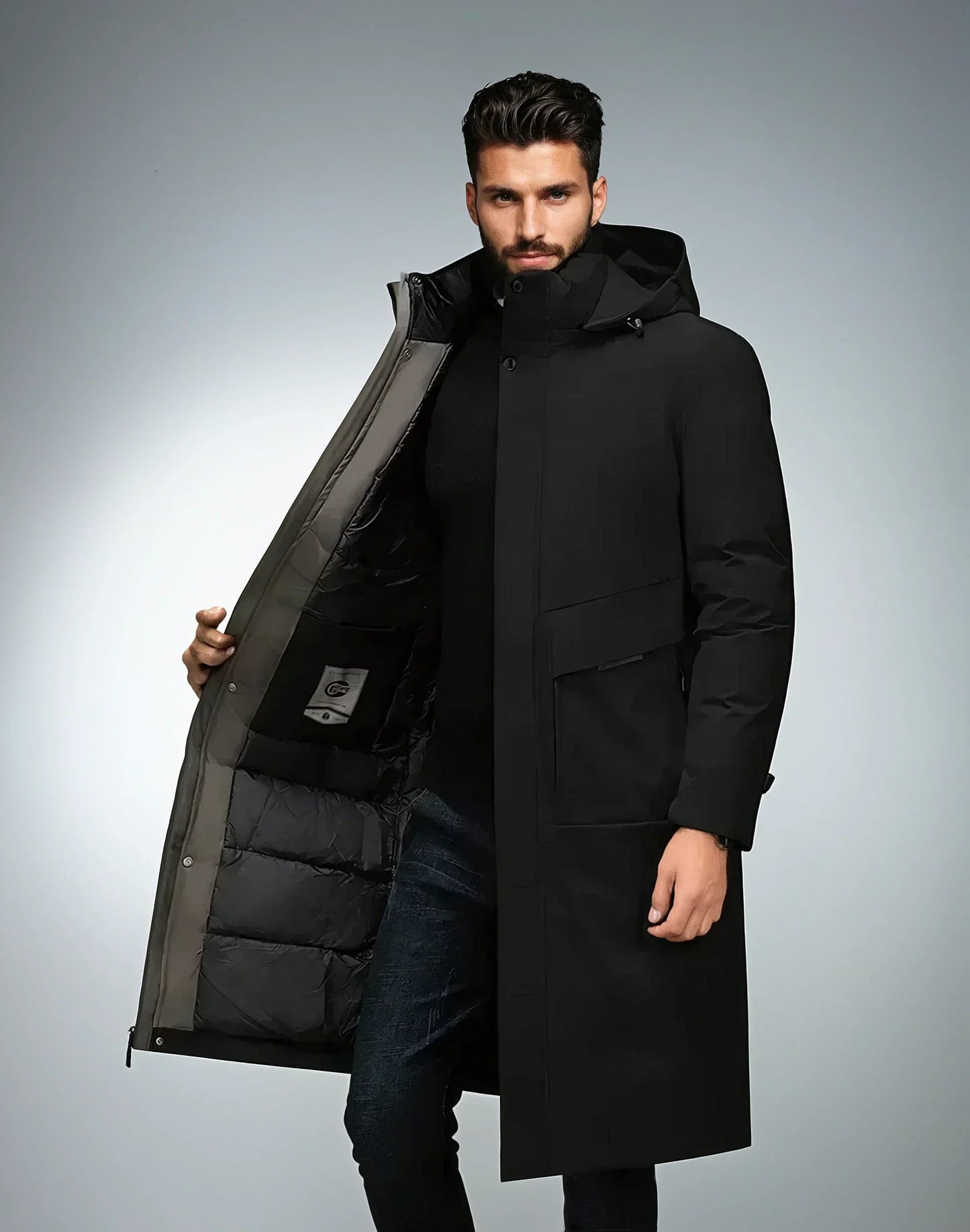 Street-Wave Fog Parka Winter Jacket For Men Longline Hooded Insulated Coat With Windproof Warmth