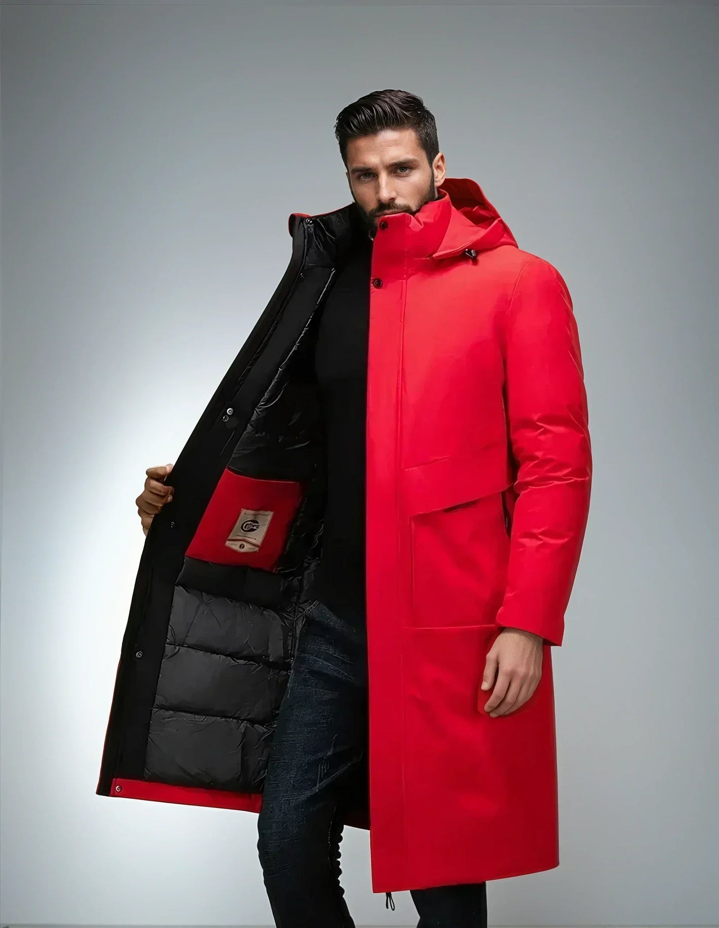 Street-Wave Fog Parka Winter Jacket For Men Longline Hooded Insulated Coat With Windproof Warmth