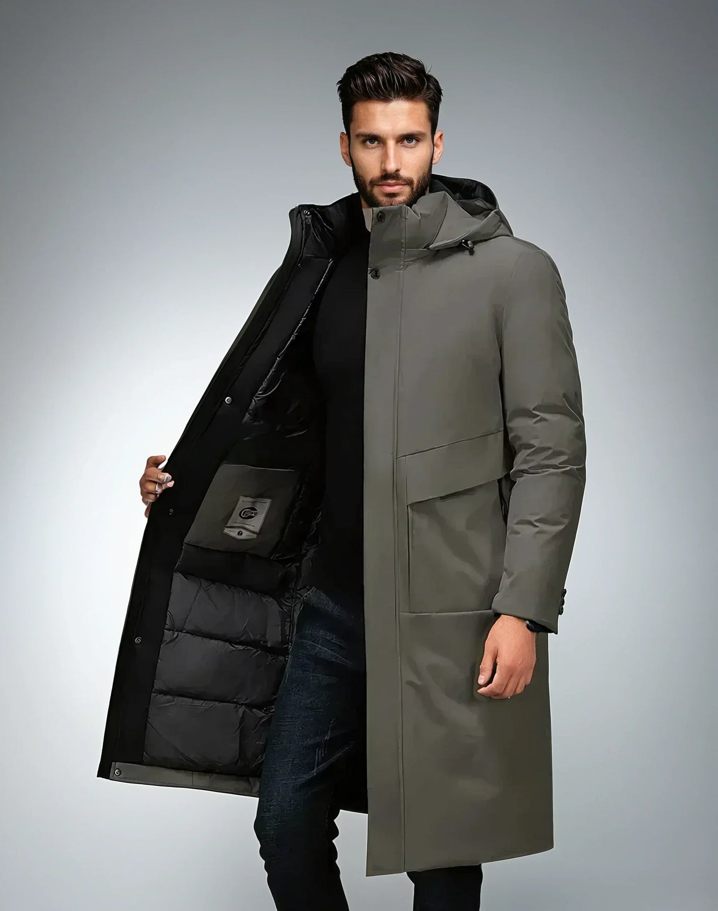 Street-Wave Fog Parka Winter Jacket For Men Longline Hooded Insulated Coat With Windproof Warmth