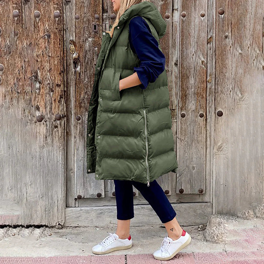 Street Wave Warm Puffer Vest For Women Long Quilted Sleeveless Jacket With Cozy Heat