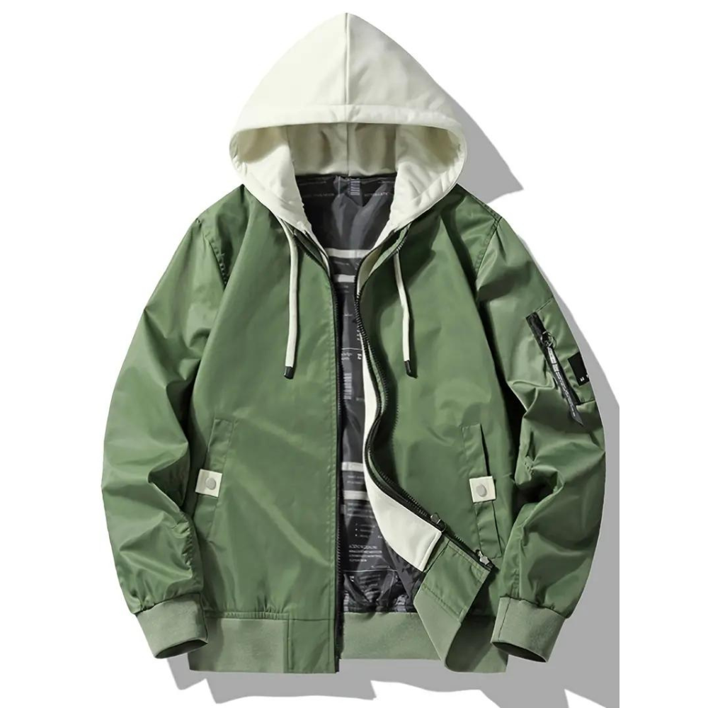 MACIEJ Mens Hooded Jacket Warmth And Style With Double Zippers And Drawstring Hood
