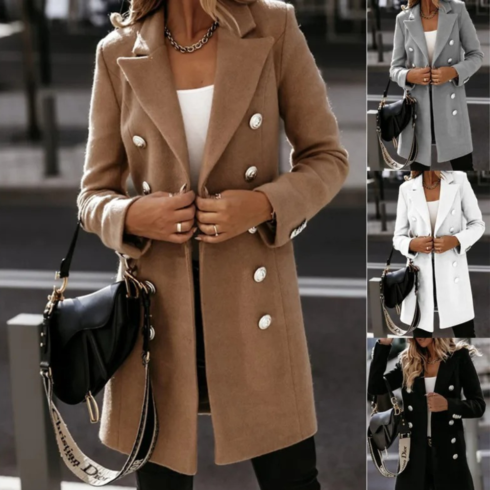 Street Wave Long Wool Coat With Double Breasted Clasp Wool Blend Timeless Elegant Comfort Womens Outerwear