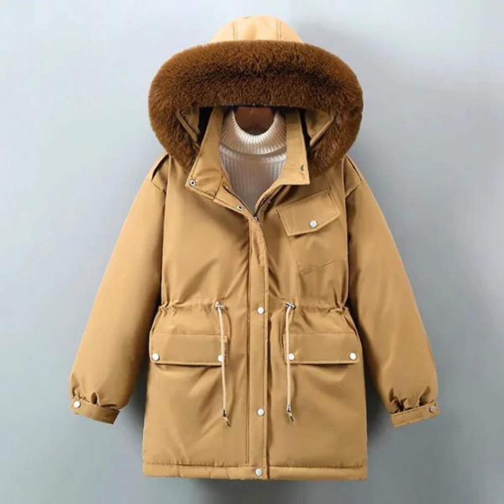KIMMO Womens Down Jacket With Fur Hood Premium Warmth And Style Adjustable Waist Street-Wave