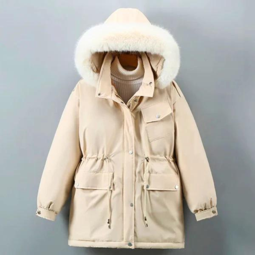 KIMMO Womens Down Jacket With Fur Hood Premium Warmth And Style Adjustable Waist Street-Wave