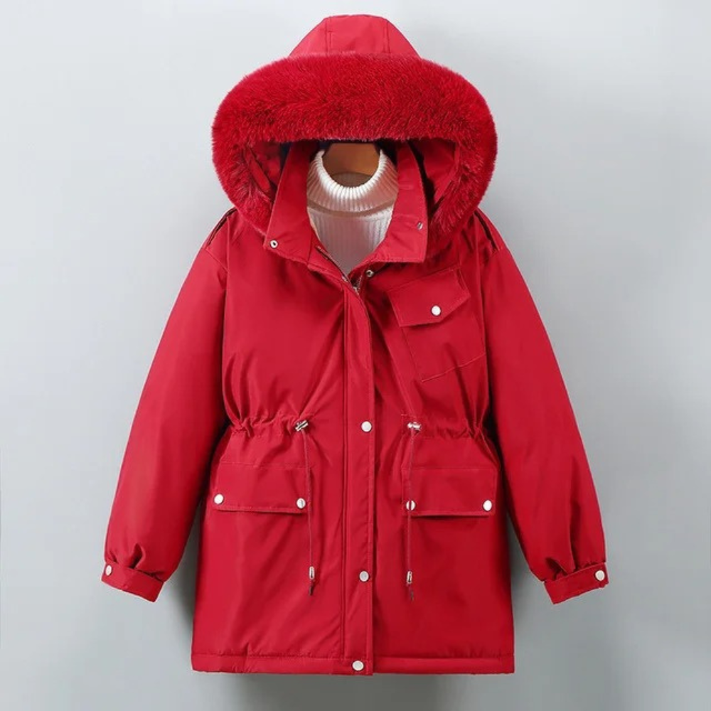 KIMMO Womens Down Jacket With Fur Hood Premium Warmth And Style Adjustable Waist Street-Wave