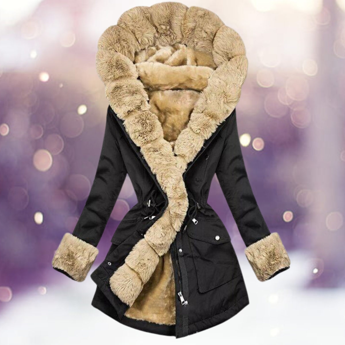 Street Wave Parka Jacket With Plush Faux Fur Lining Warm Cozy Winter Coat For Women Everyday Wear
