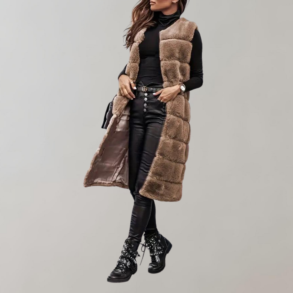 Street Wave Haika Long White Faux Fur Vest For Women Warm Stylish Winter Outerwear