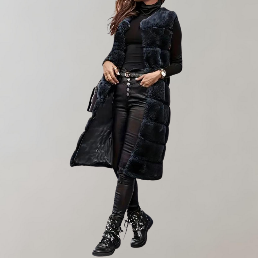Street Wave Haika Long White Faux Fur Vest For Women Warm Stylish Winter Outerwear