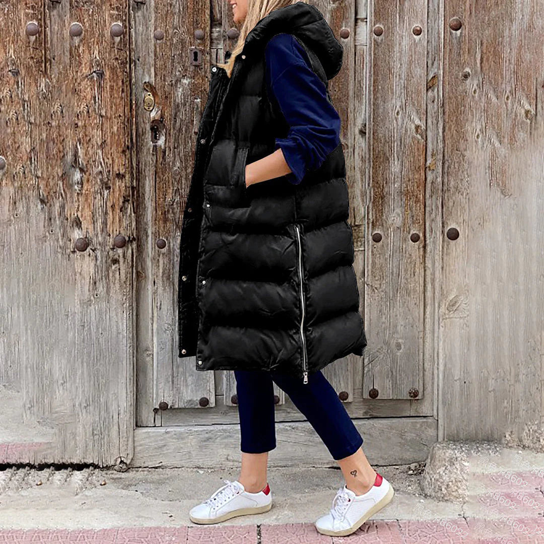 Street Wave Warm Puffer Vest For Women Long Quilted Sleeveless Jacket With Cozy Heat