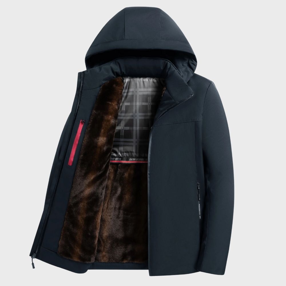 Street-Wave Men's Waterproof Hooded Jacket With Fur-Lined Interior