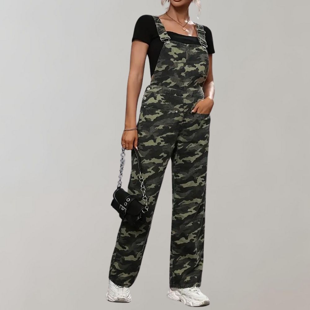 Street Wave Camouflage Women's Overalls With Adjustable Straps Relaxed Fit