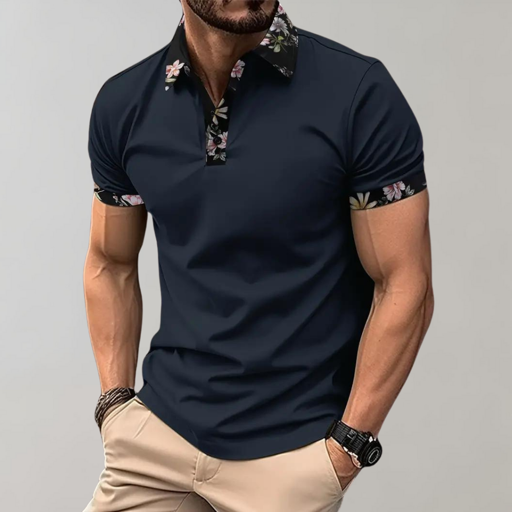 StreetWave Mens Floral Detail Polo Shirt Short Sleeve