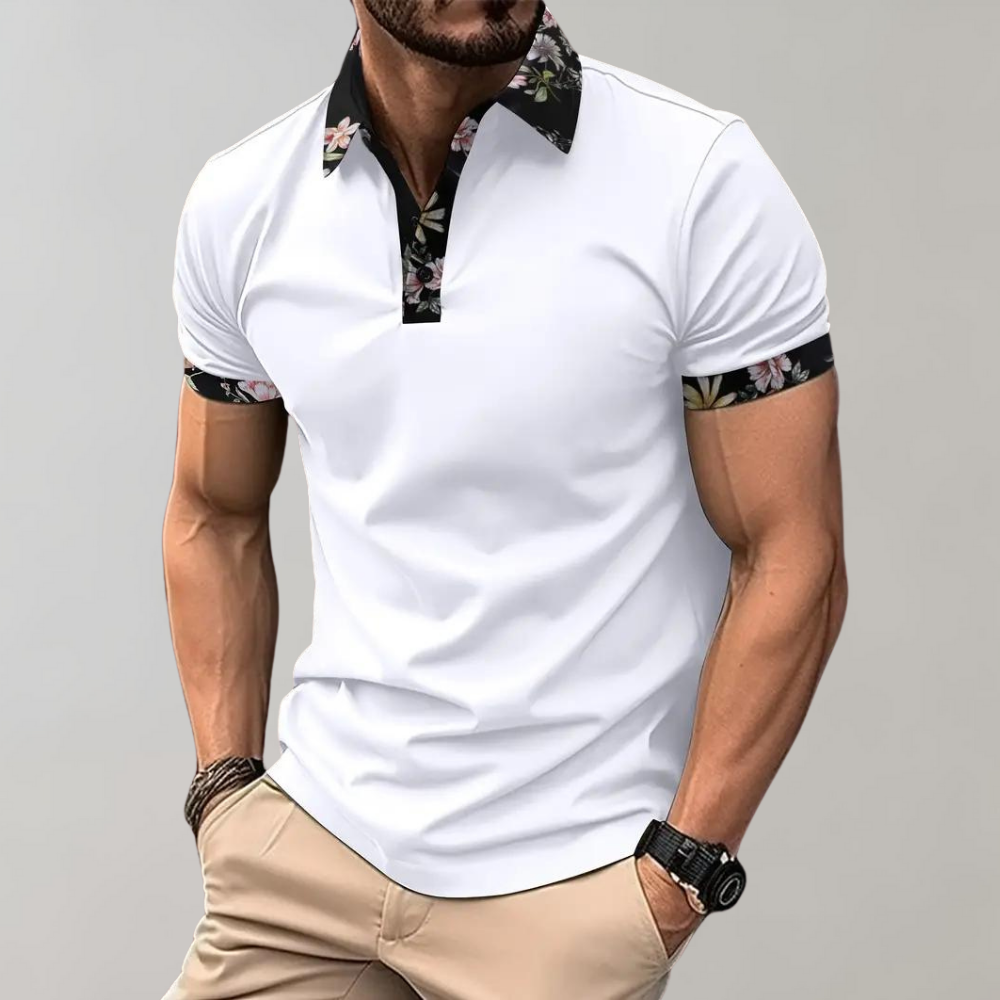 StreetWave Mens Floral Detail Polo Shirt Short Sleeve