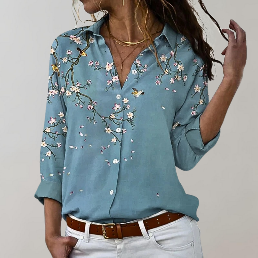 Street Wave Womens Blouse Paisley Long Sleeved Relaxed Fit Shirt Collar