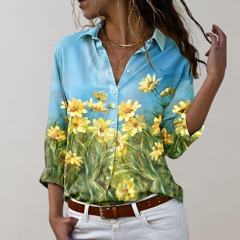 Street-Wave Paisley Pattern Women's Long-Sleeve Shirt With Button Closure