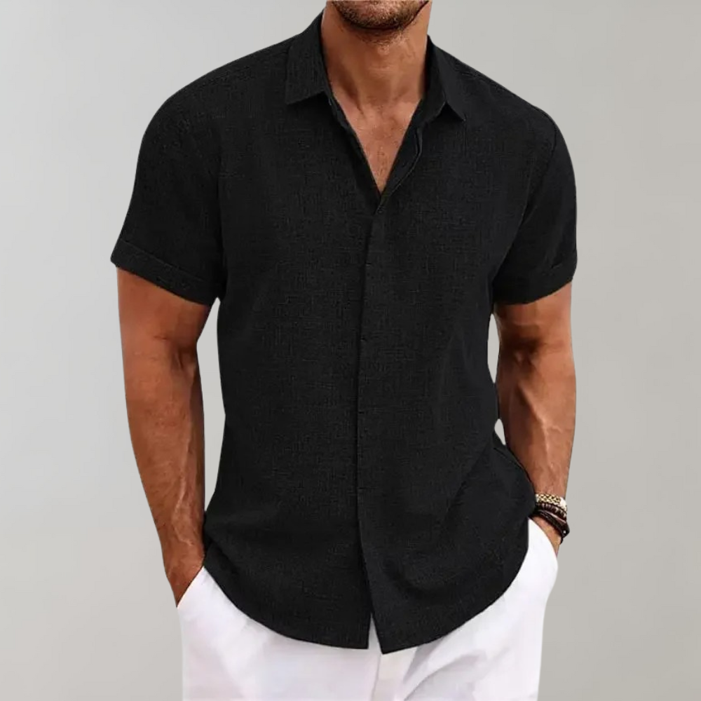 Street-Wave Mens Linen Look Shirt Breathable Short Sleeve Summer