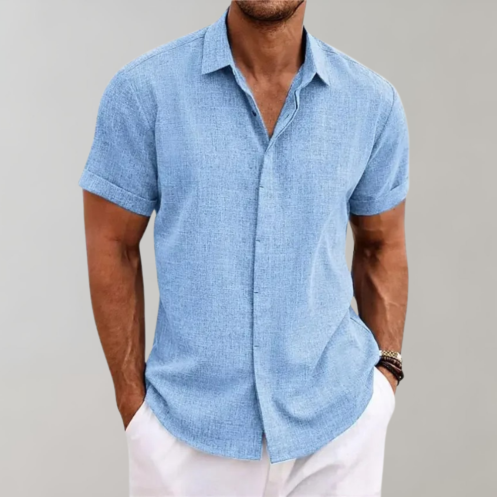 Street-Wave Mens Linen Look Shirt Breathable Short Sleeve Summer