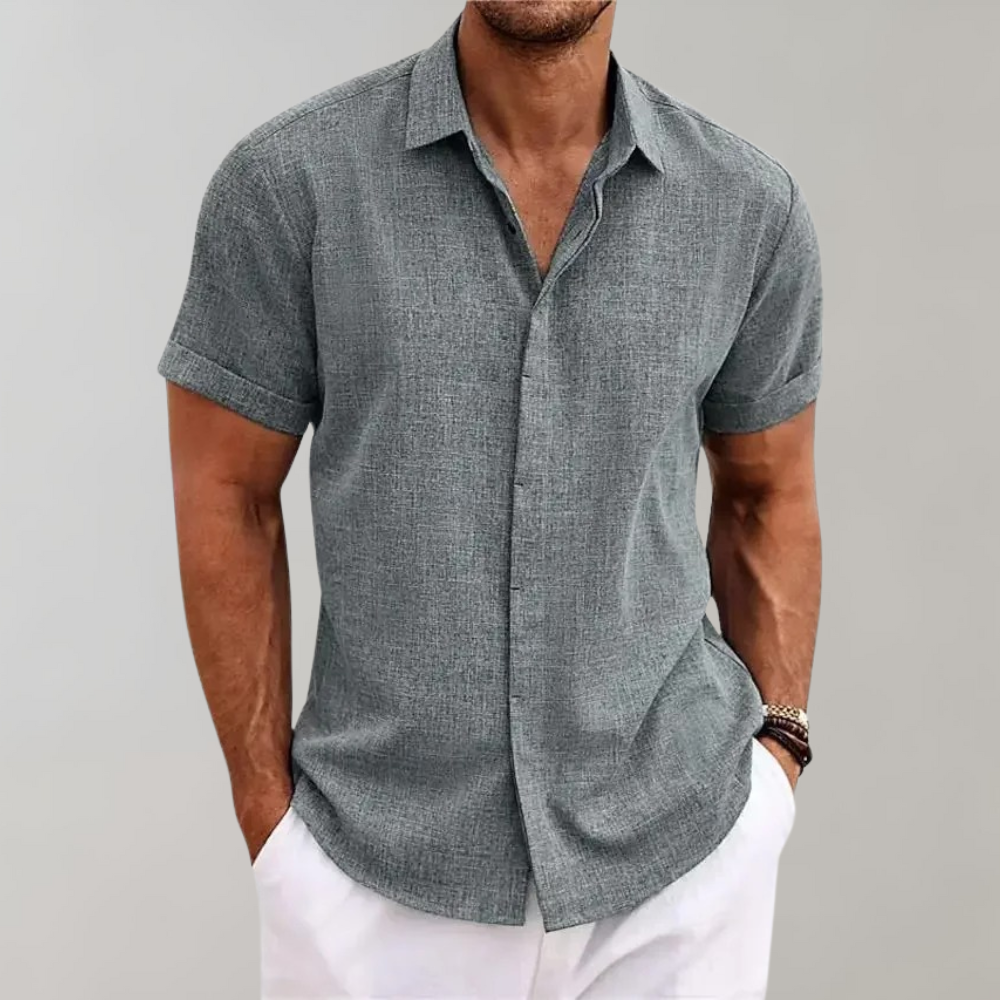 Street-Wave Mens Linen Look Shirt Breathable Short Sleeve Summer