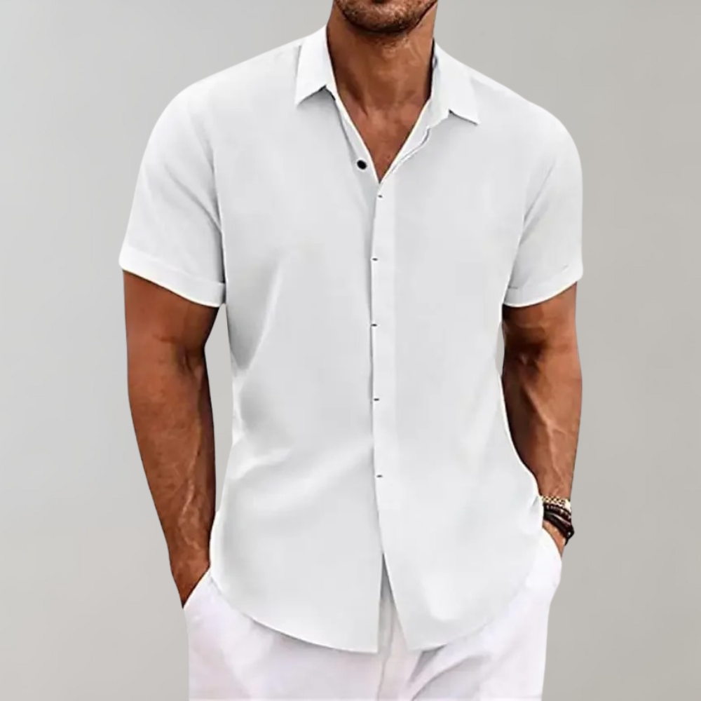 Street-Wave Mens Linen Look Shirt Breathable Short Sleeve Summer