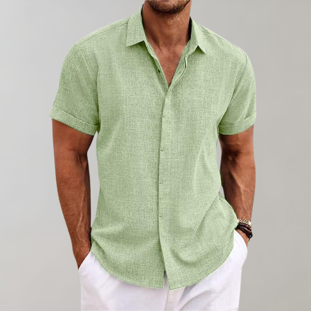 Street-Wave Mens Linen Look Shirt Breathable Short Sleeve Summer