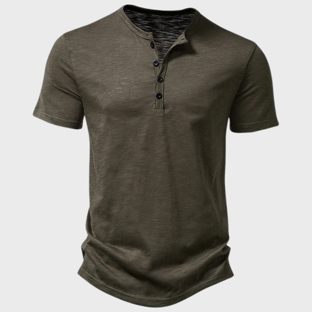 Street-Wave Men Henley T Shirt Cotton Blend With Button Closure