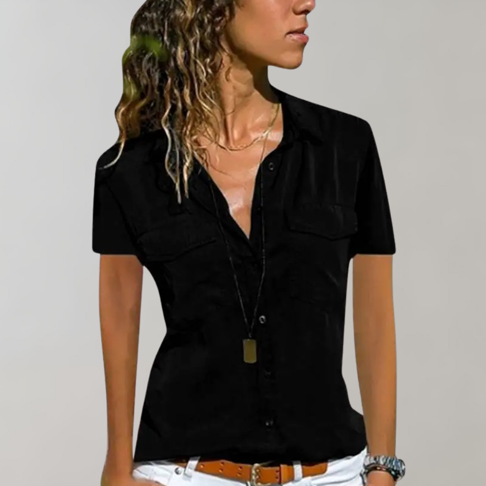 Street Wave Womens Button Front Shirt Blouse Tailored Fit Chest Pockets