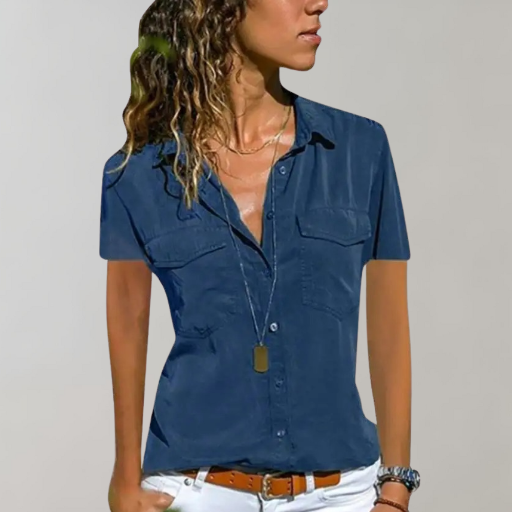 Street Wave Womens Button Front Shirt Blouse Tailored Fit Chest Pockets