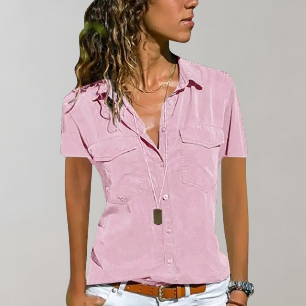 Street Wave Womens Button Front Shirt Blouse Tailored Fit Chest Pockets