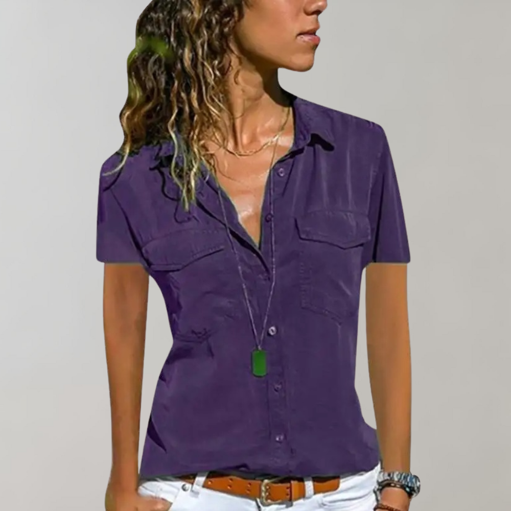 Street Wave Womens Button Front Shirt Blouse Tailored Fit Chest Pockets