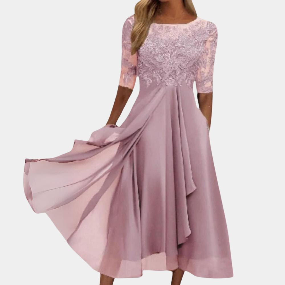 Womens Dress Street Wave Elegant Lace Embroidered A Line Midi Party Ready