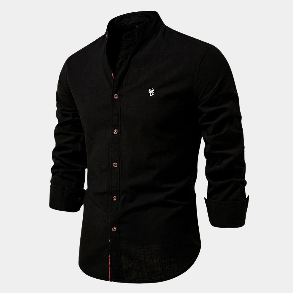 Street-Wave Mandarin Collar Shirt For Men Lightweight Breathable Cotton Blend