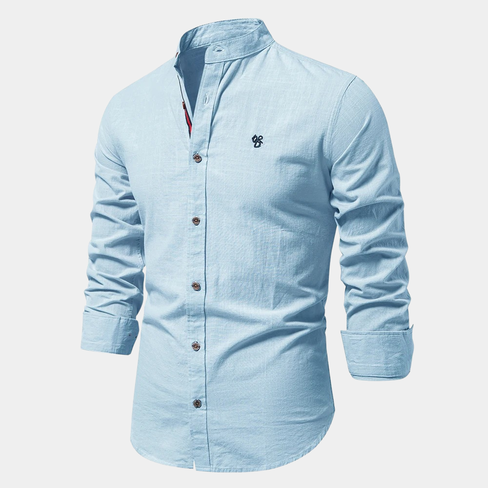 Street-Wave Mandarin Collar Shirt For Men Lightweight Breathable Cotton Blend