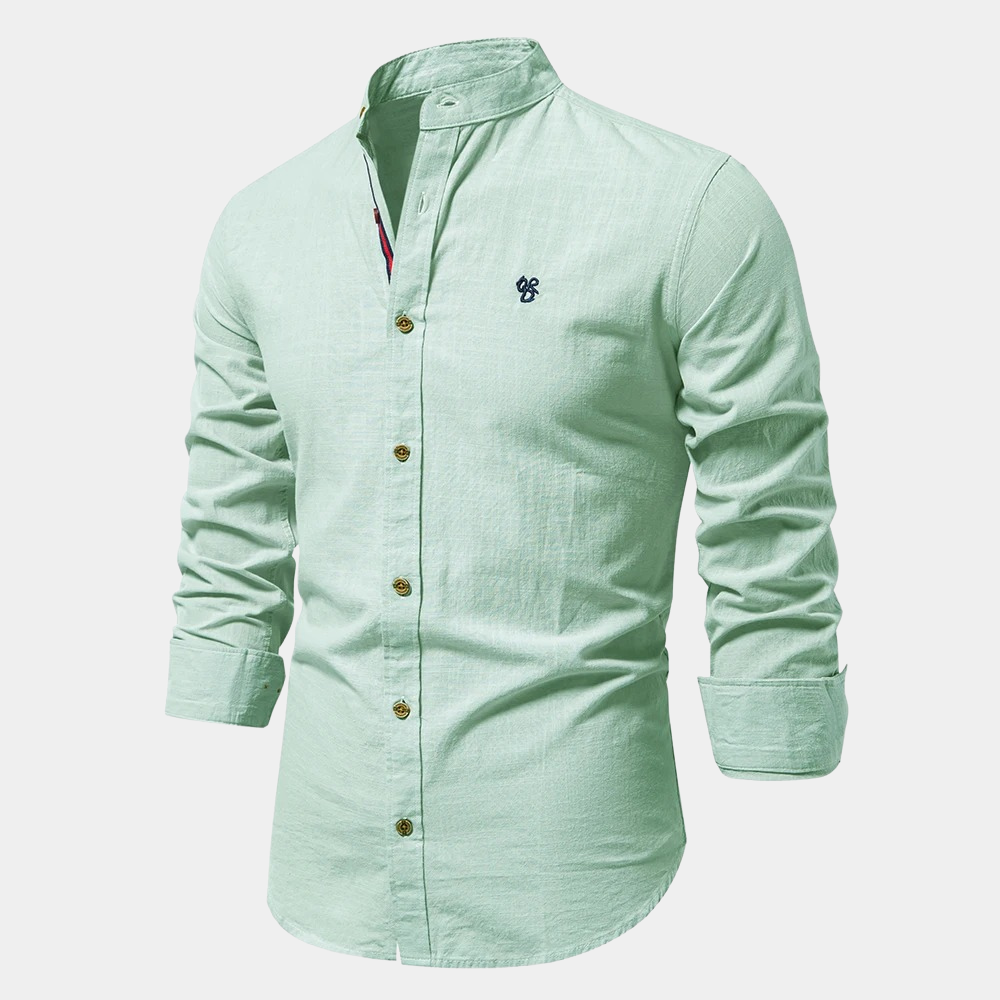 Street-Wave Mandarin Collar Shirt For Men Lightweight Breathable Cotton Blend