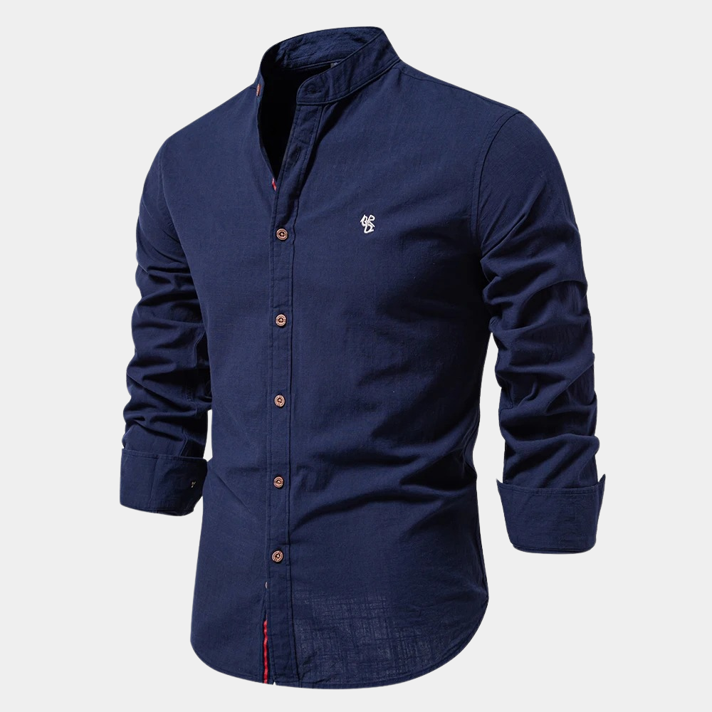Street-Wave Mandarin Collar Shirt For Men Lightweight Breathable Cotton Blend