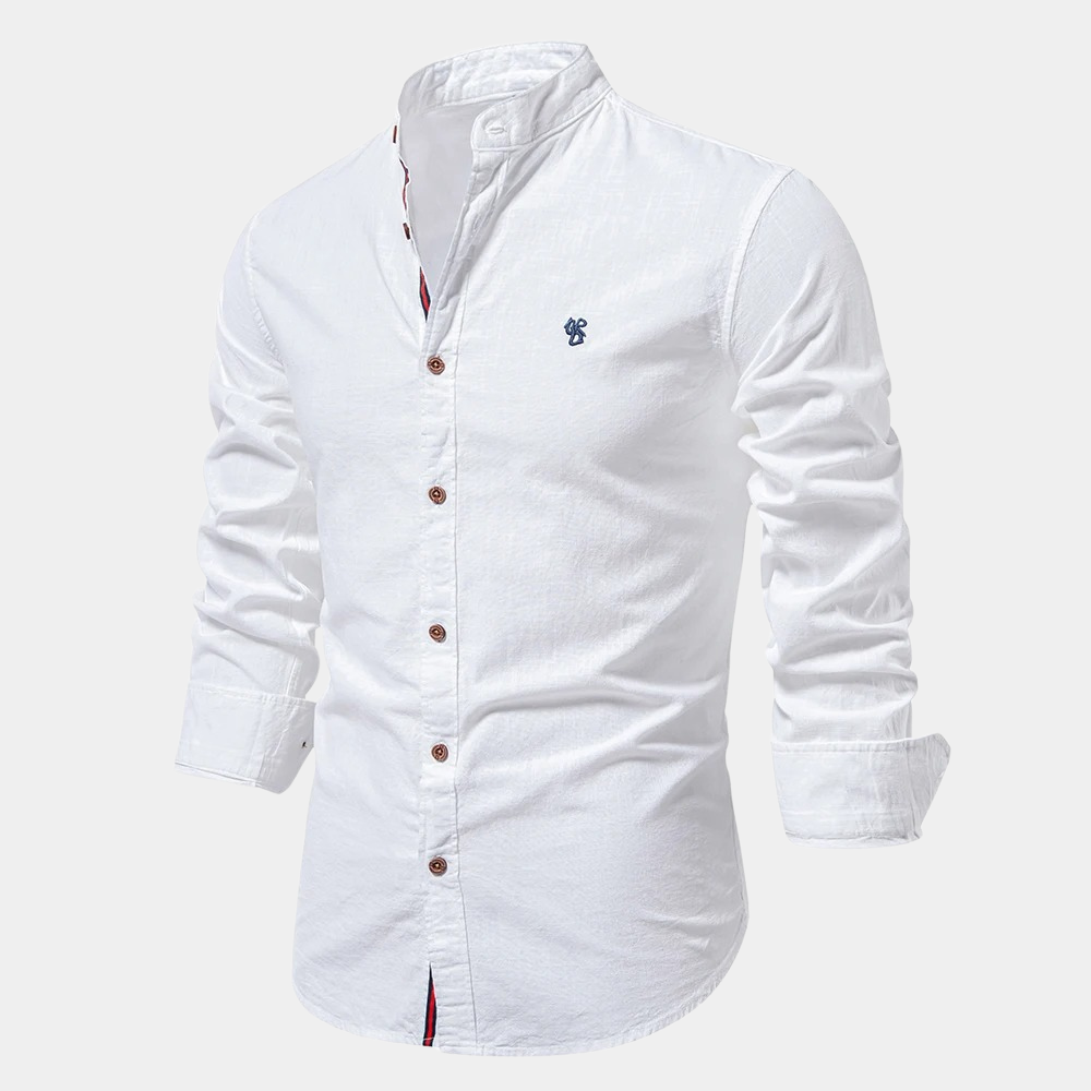 Street-Wave Mandarin Collar Shirt For Men Lightweight Breathable Cotton Blend