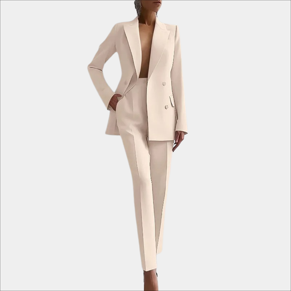 Street-Wave Womens Double-Button Blazer And Trousers Suit Elegant Professional Power Outfit For Office Wear