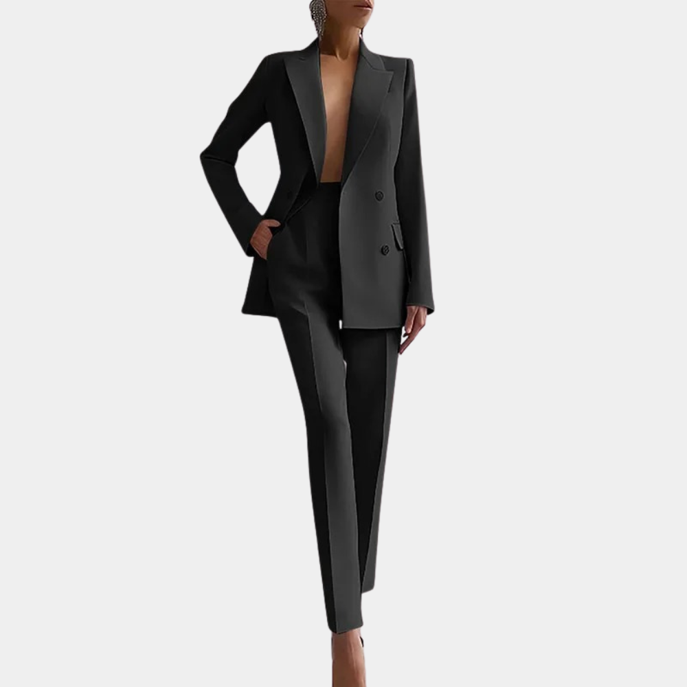 Street-Wave Womens Double-Button Blazer And Trousers Suit Elegant Professional Power Outfit For Office Wear