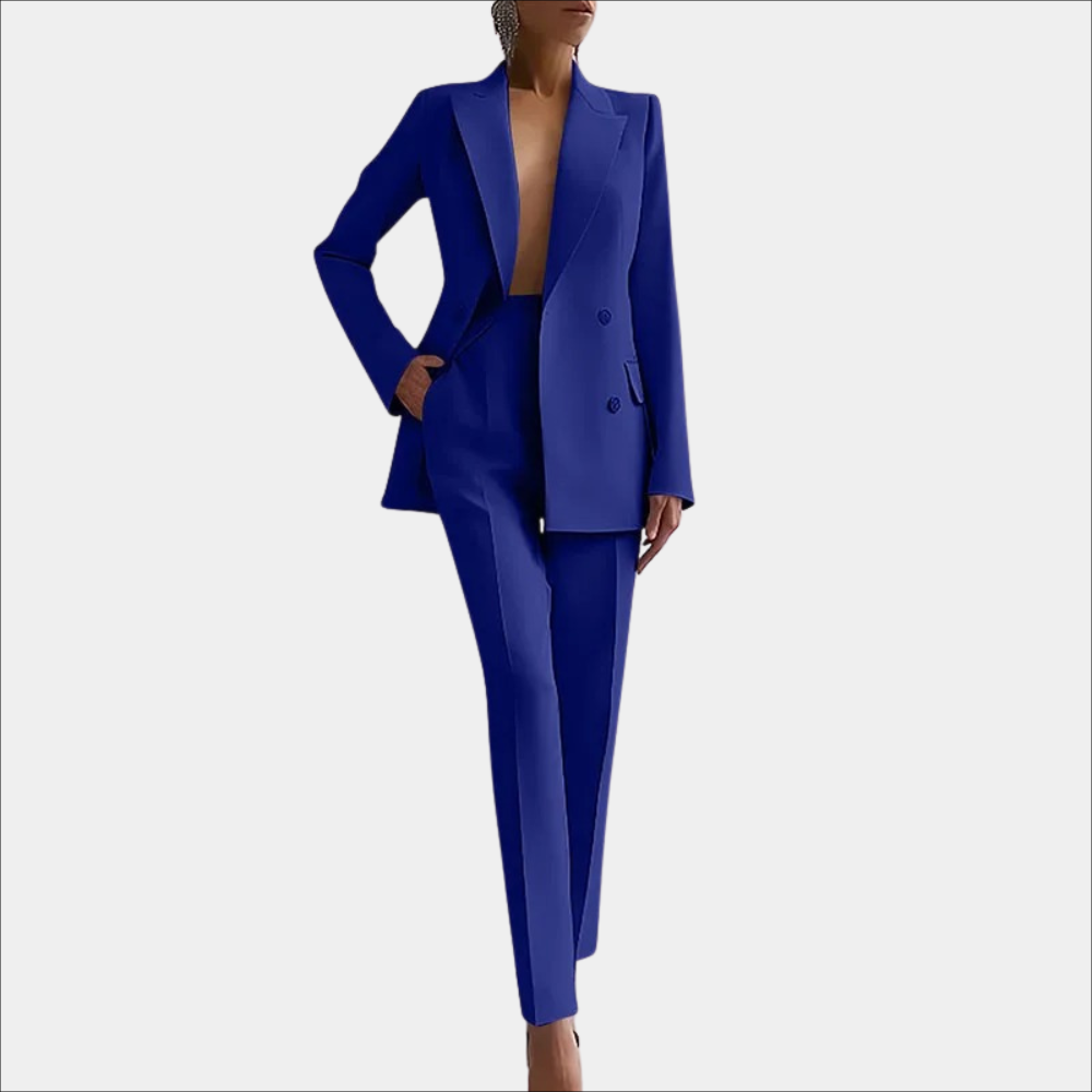 Street-Wave Womens Double-Button Blazer And Trousers Suit Elegant Professional Power Outfit For Office Wear