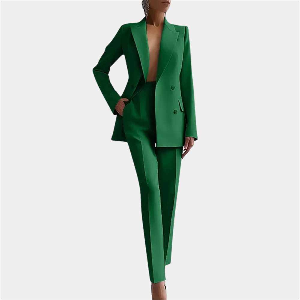 Street-Wave Womens Double-Button Blazer And Trousers Suit Elegant Professional Power Outfit For Office Wear