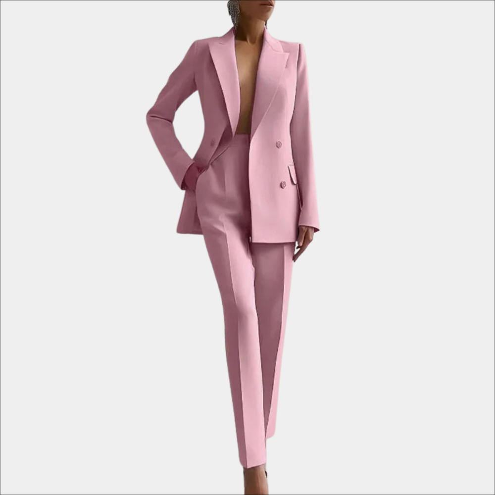 Street-Wave Womens Double-Button Blazer And Trousers Suit Elegant Professional Power Outfit For Office Wear