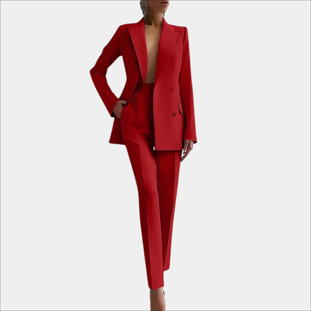 Street-Wave Womens Double-Button Blazer And Trousers Suit Elegant Professional Power Outfit For Office Wear