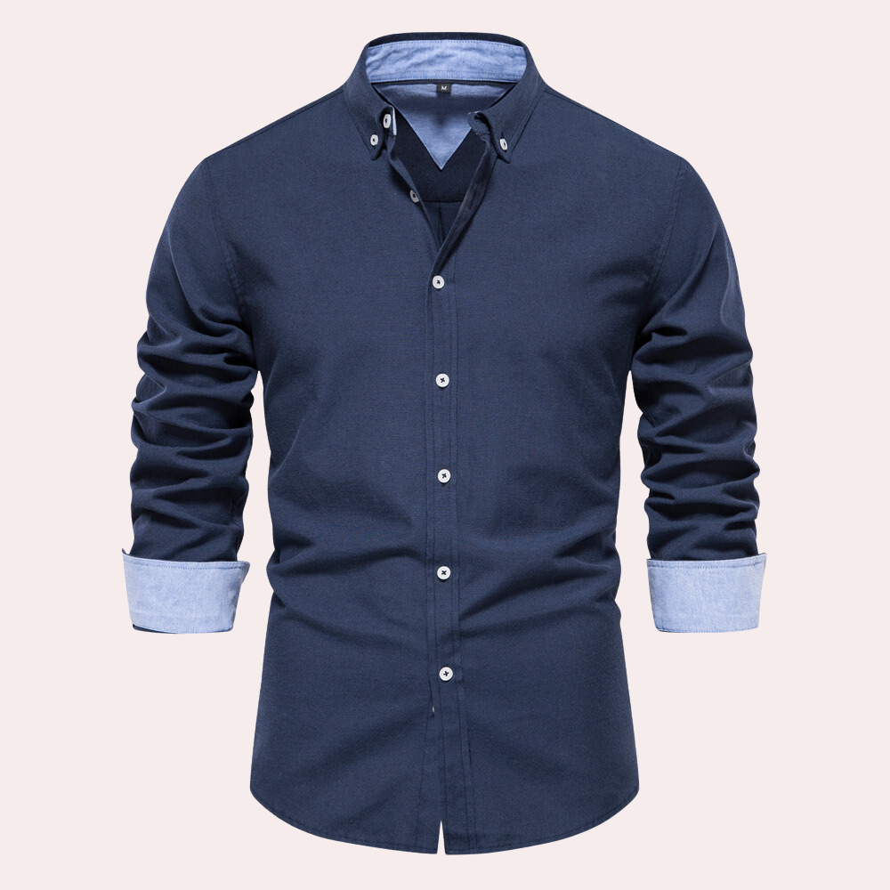 Street-Wave Men's Cotton Button-Down Shirt Tailored Fit Versatile