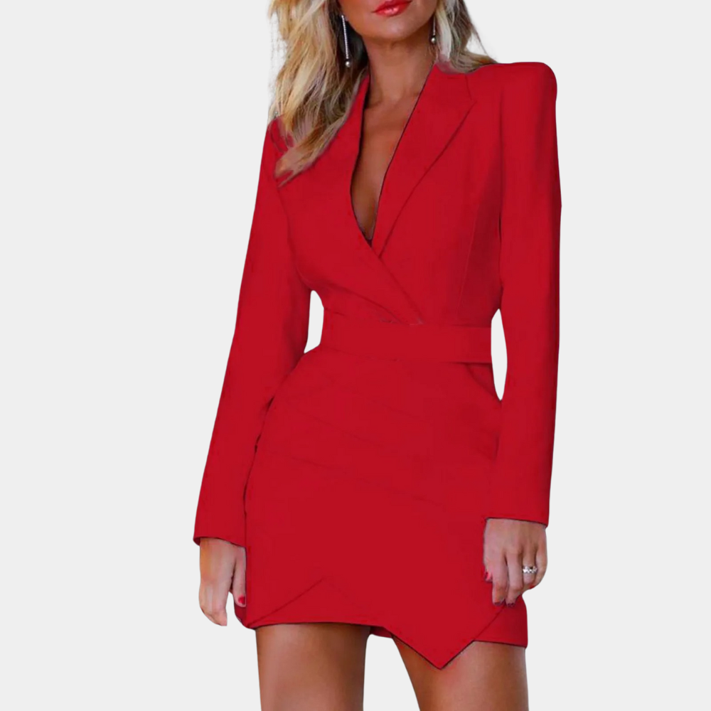Street Wave Womens Blazer Dress Tailored V Neck Long Sleeve