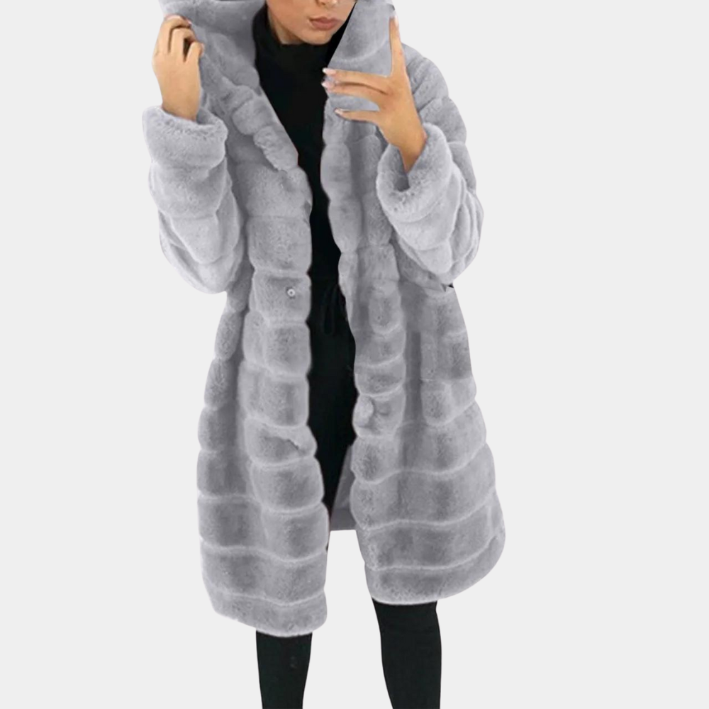 Barbe Elegant Womens Faux Fur Coat Hooded Thick Lined Cozy Luxurious Winter Jacket For Women