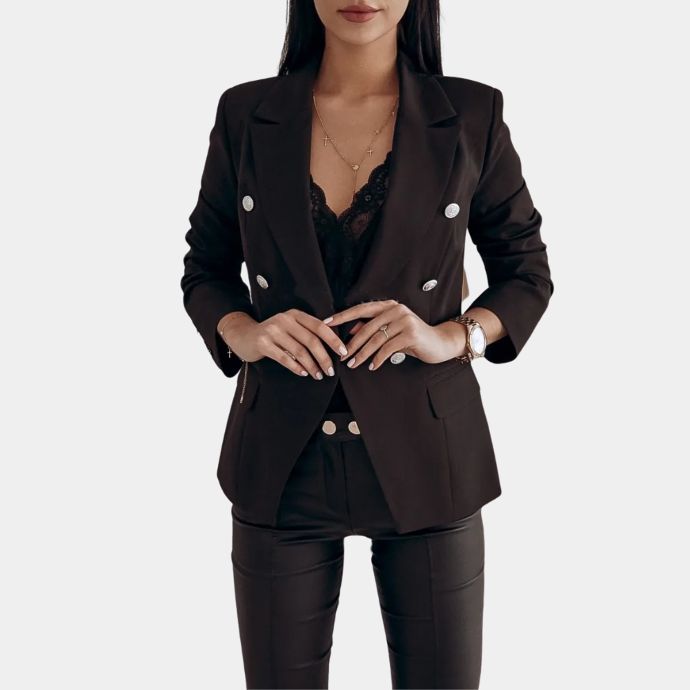 Street-Wave Women's White Casual Chic Blazer With Double-Breasted Button Front For Modern Women